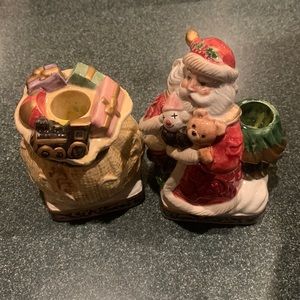 Renaissance Santa Omnibus Candleholder Pair By Fitz and Floyd